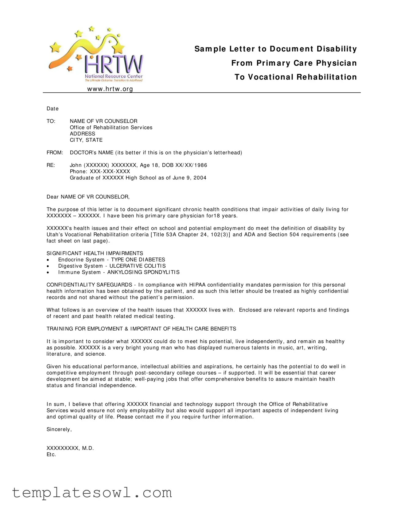 Fill Out Your Disability Letter From Doctor Form
