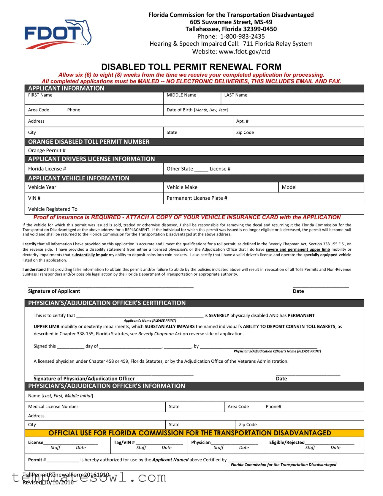 Fill Out Your Disabled Toll Permit Form