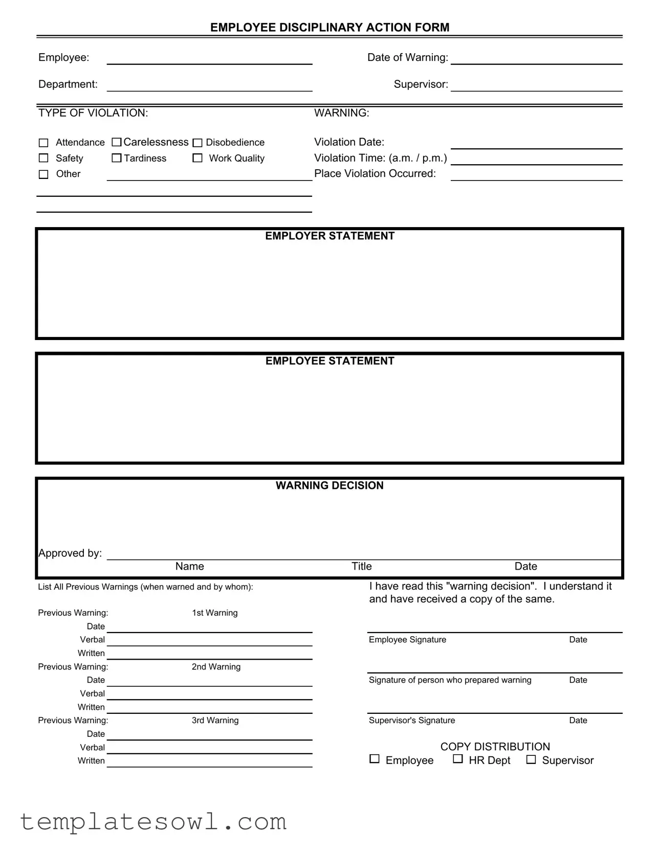 Fill Out Your Disciplinary Action Form