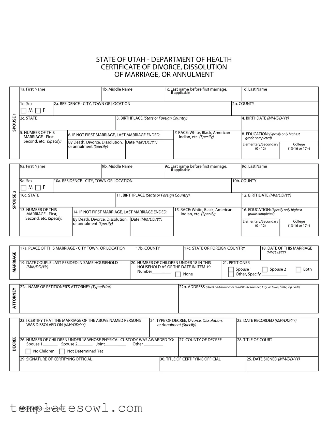 Fill Out Your Divorce Certificate Form