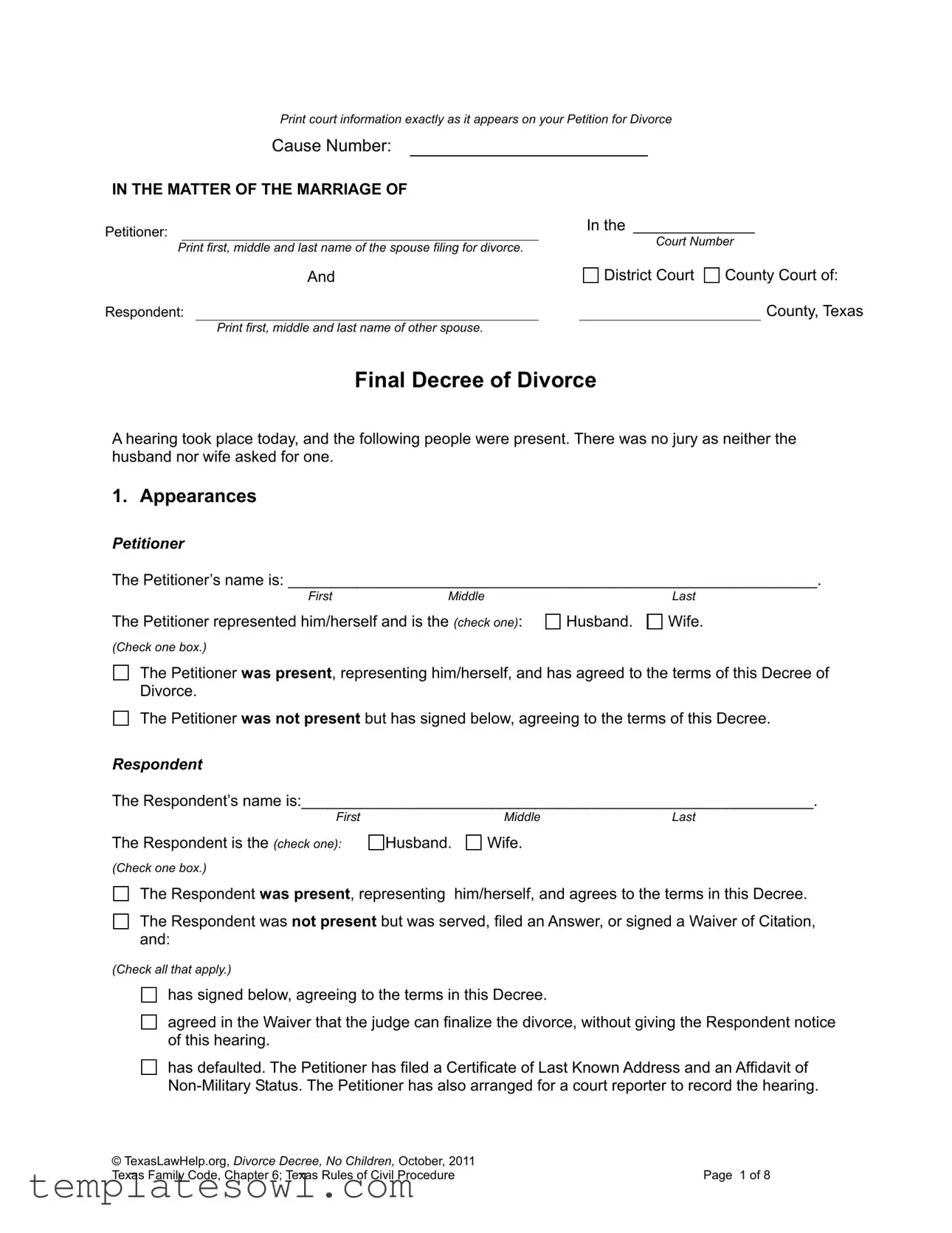 Fill Out Your Divorce Decree Form