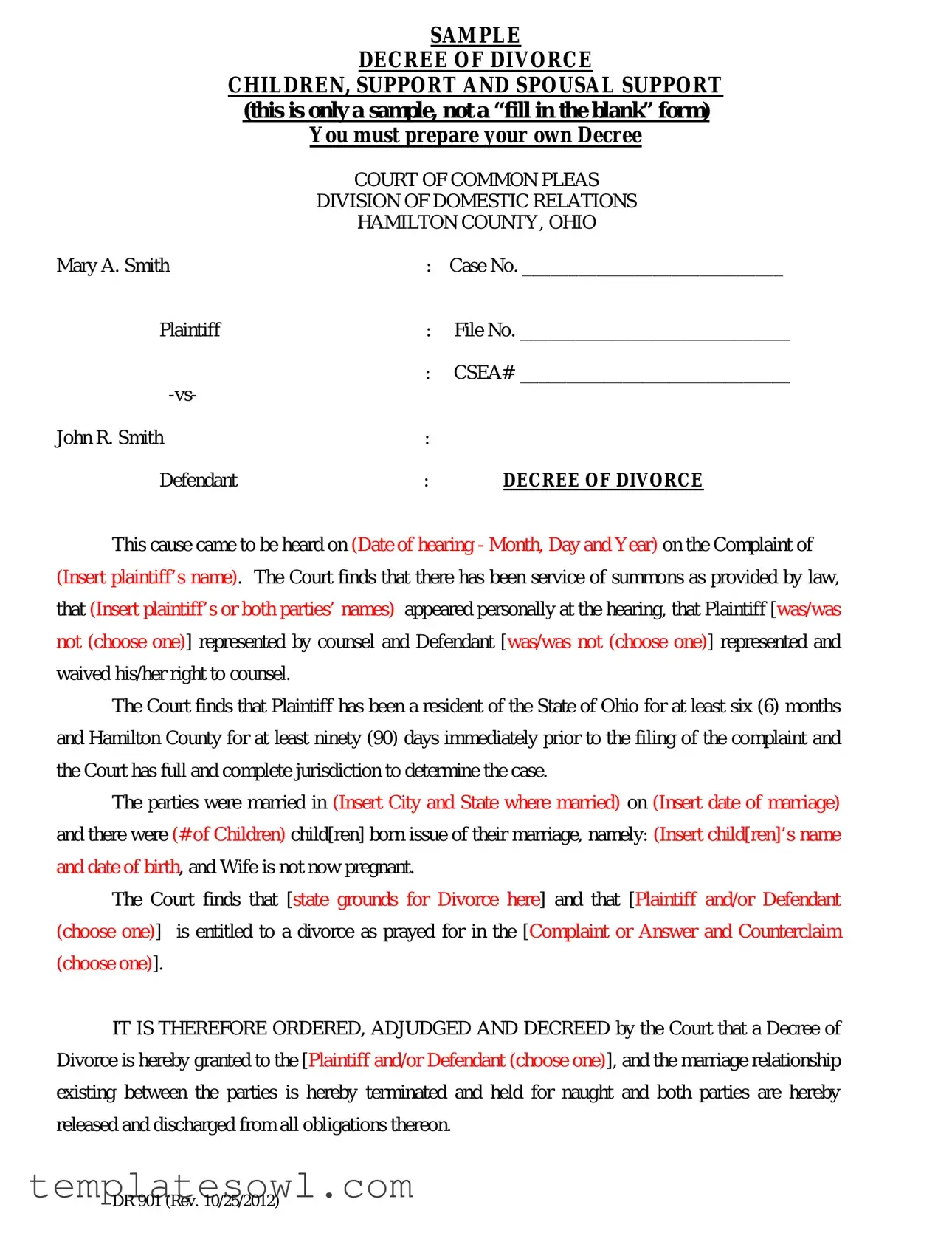 Fill Out Your Divorce Decree Sample Form