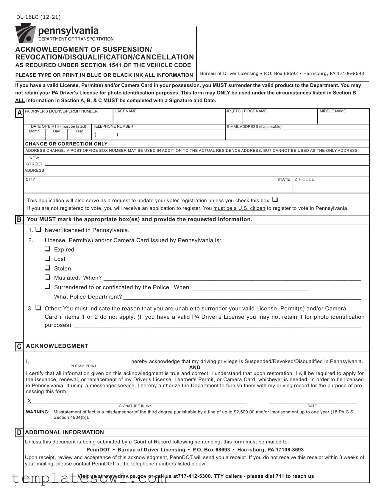 Fill Out Your Dl 16Lc Form