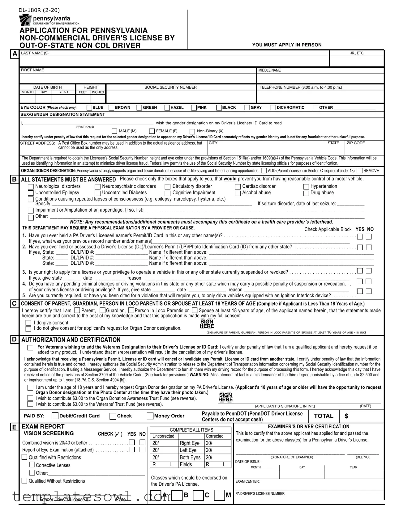 Fill Out Your Dl 180R Form