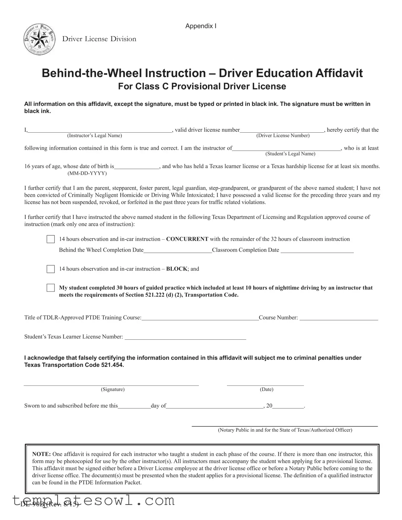 Fill Out Your Dl 90B Affidavit Form