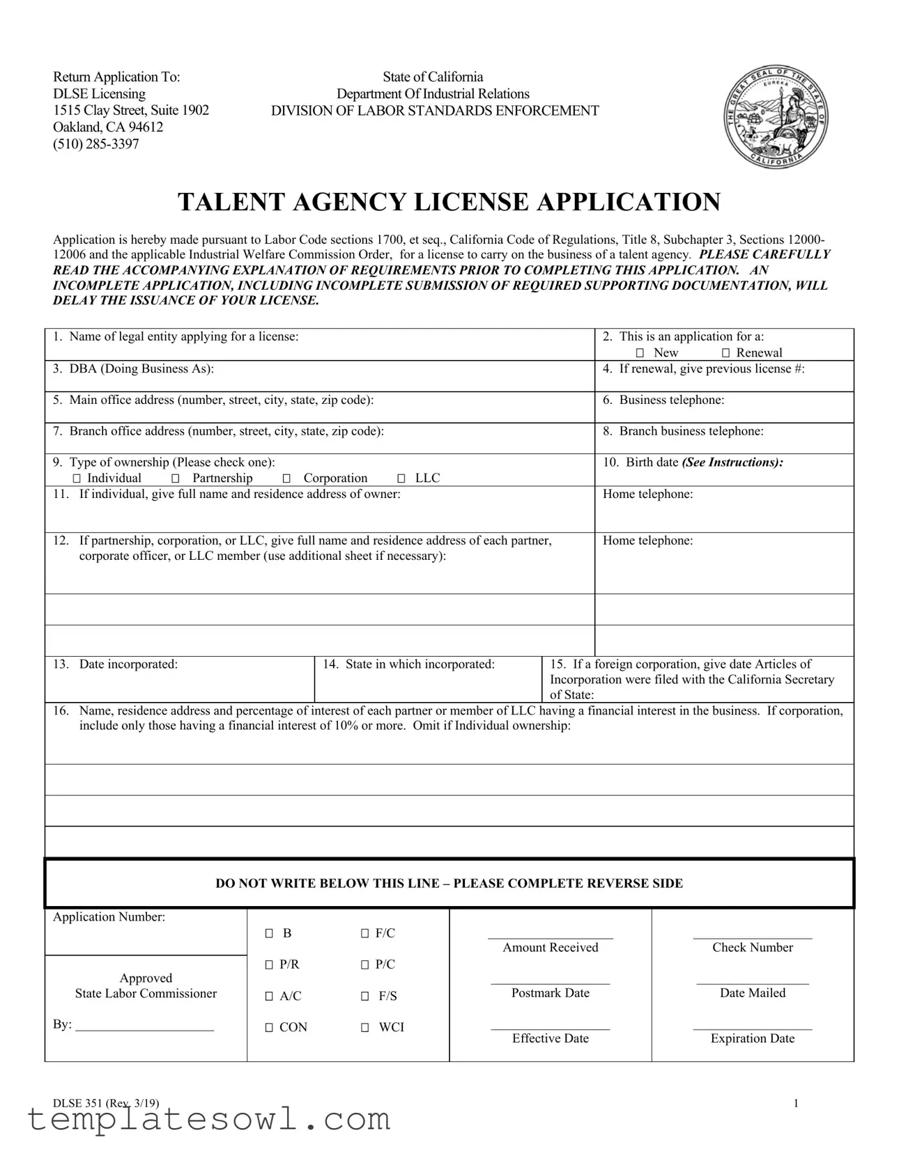 Fill Out Your Dlse 351 Form