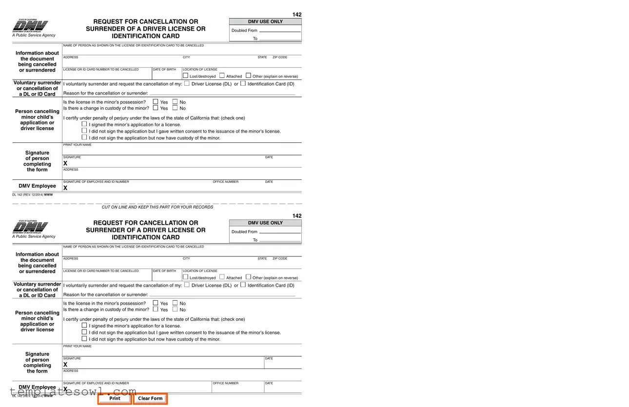 Fill Out Your Dmv Dl 142 Form