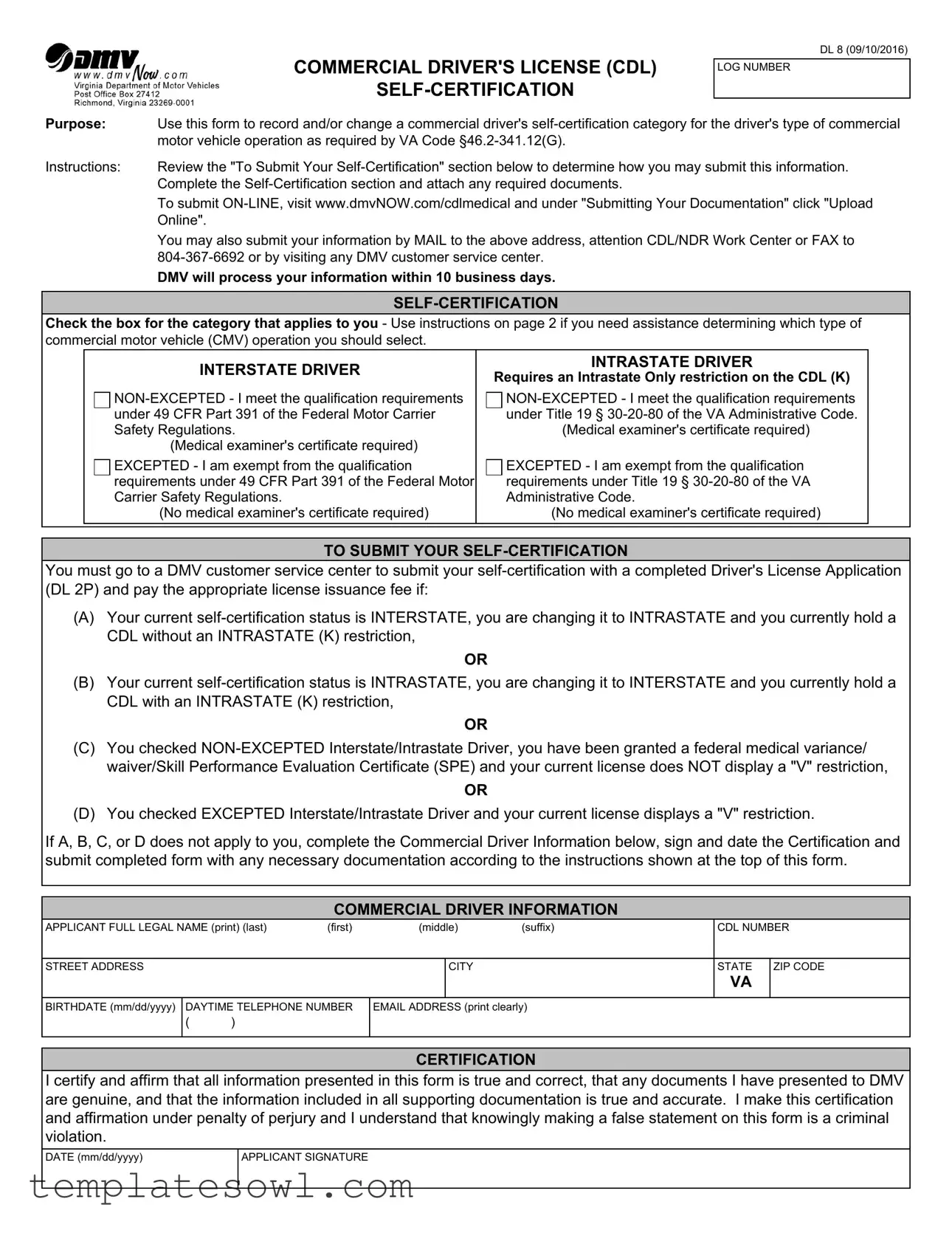 Fill Out Your Dmv Dl 8 Form