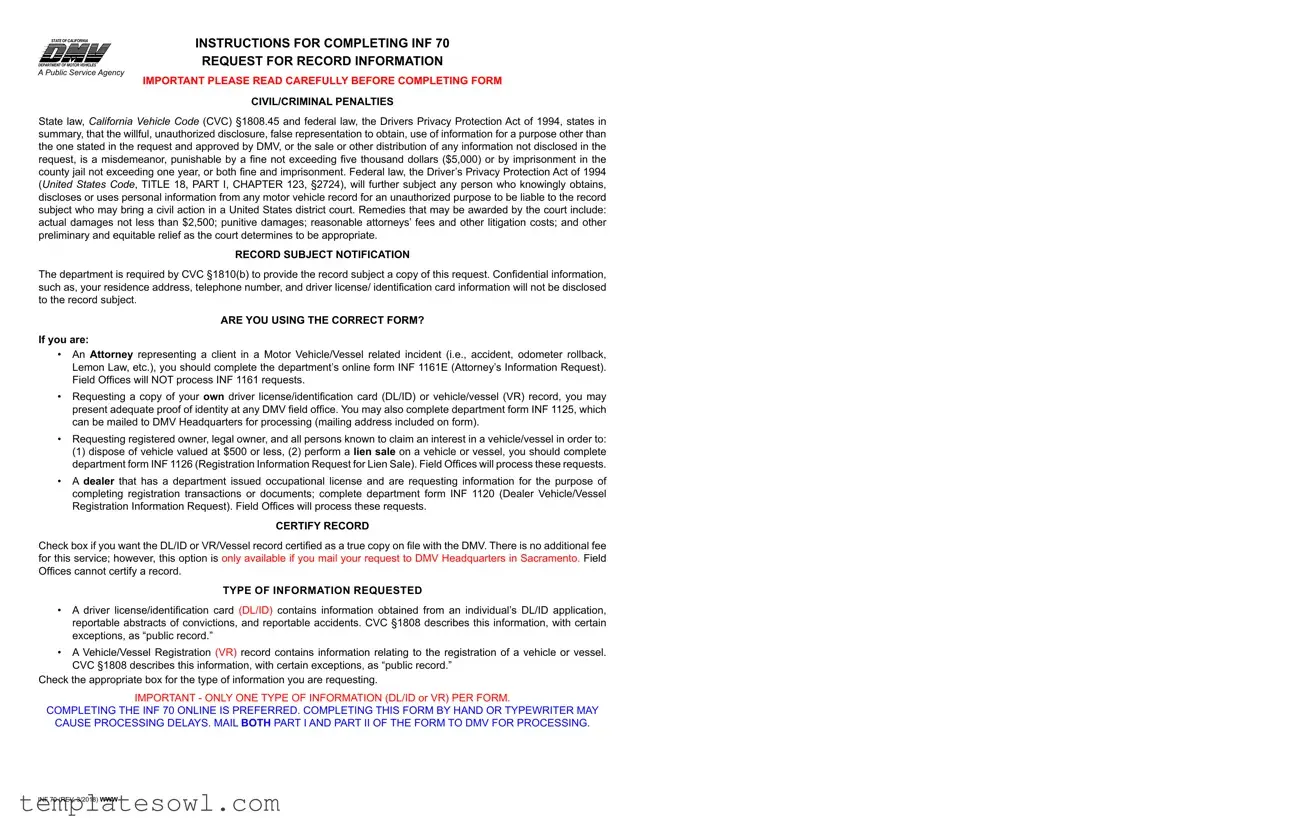 Fill Out Your Dmv Inf 70 Form