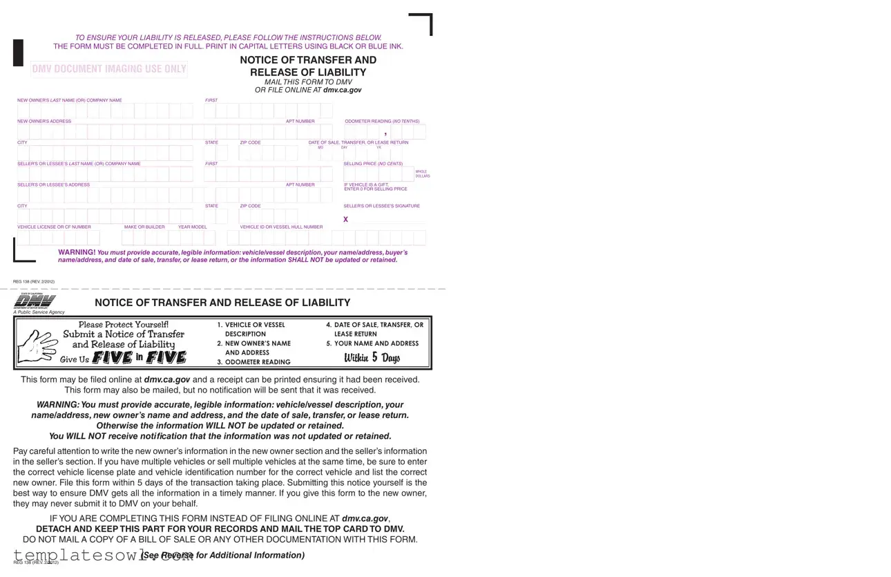 Fill Out Your Dmv Reg 138 Form