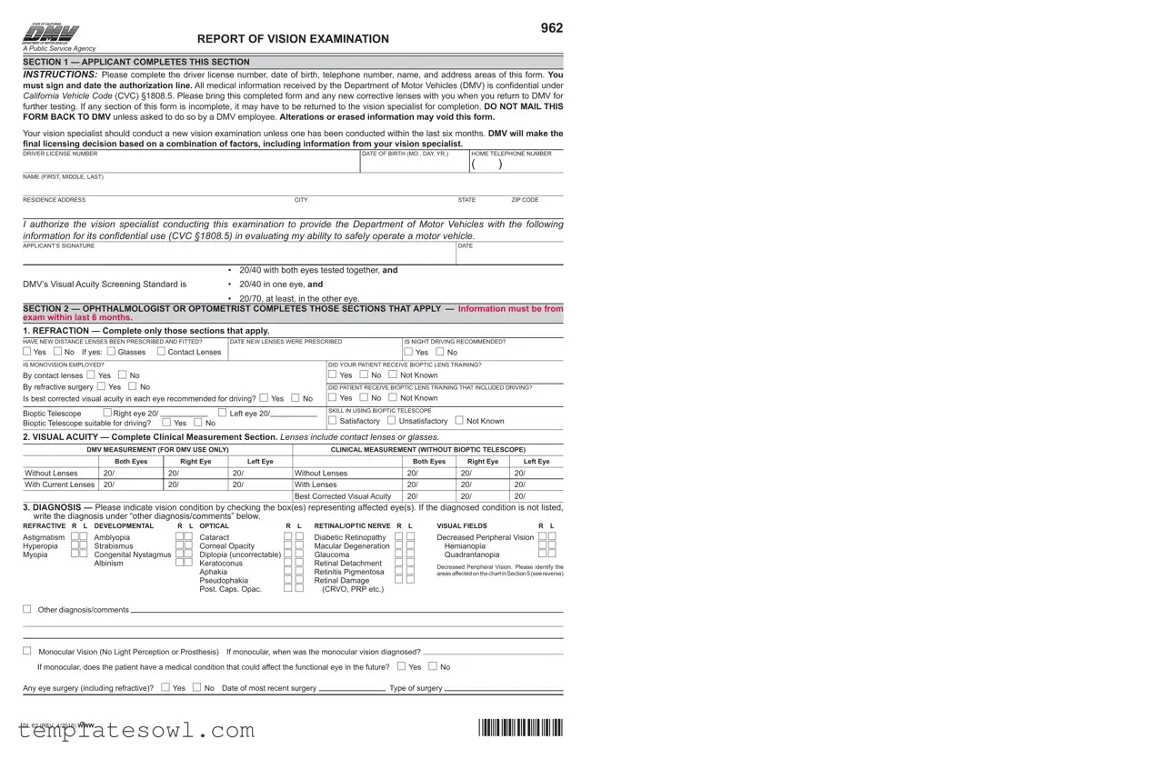 Fill Out Your Dmv Vision Form