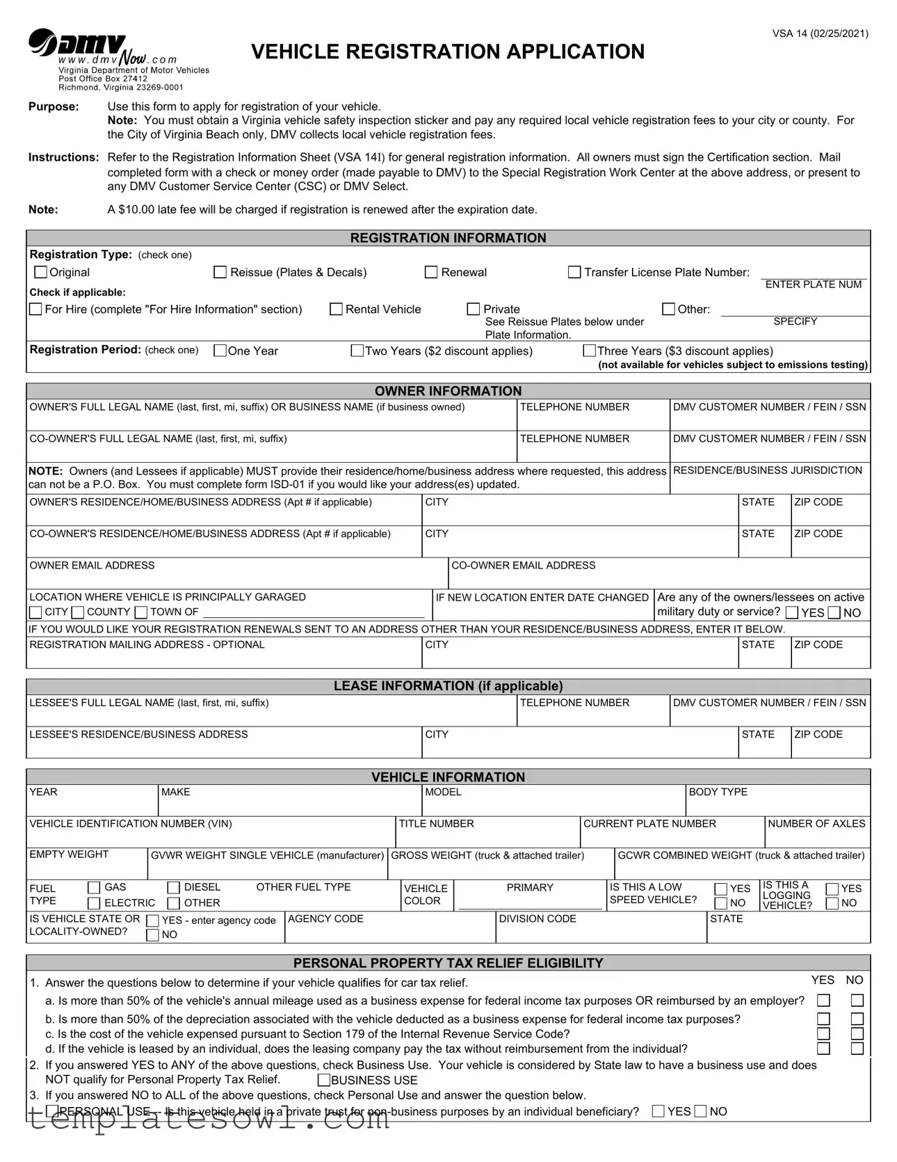 Fill Out Your Dmv Vsa 14 Form