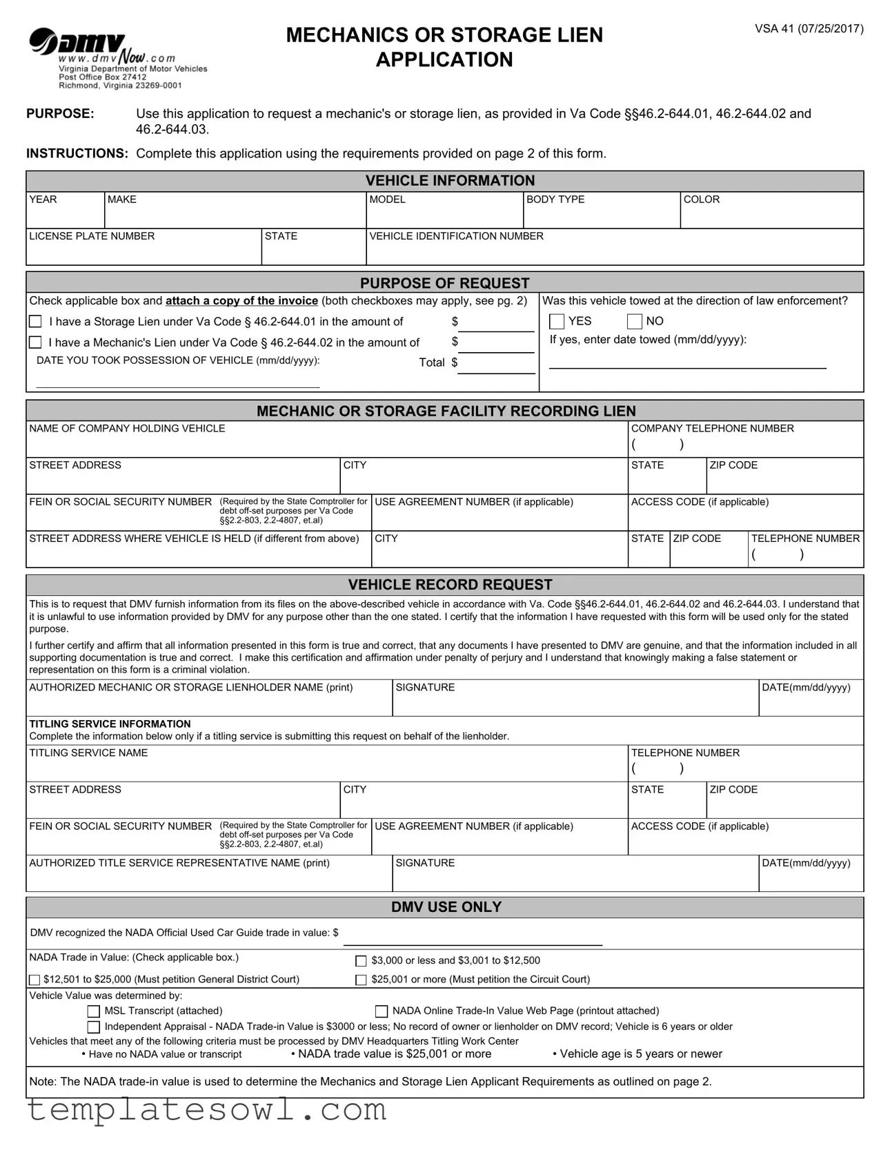 Fill Out Your Dmv Vsa 41 Form