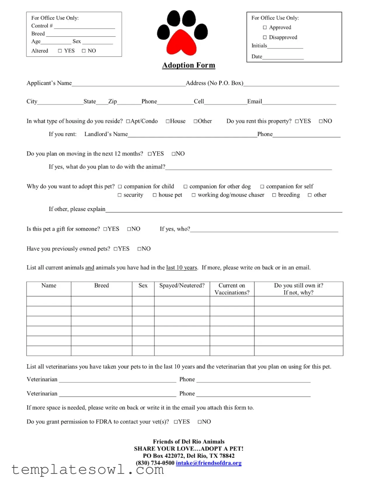 Fill Out Your Dog Adoption Application Form