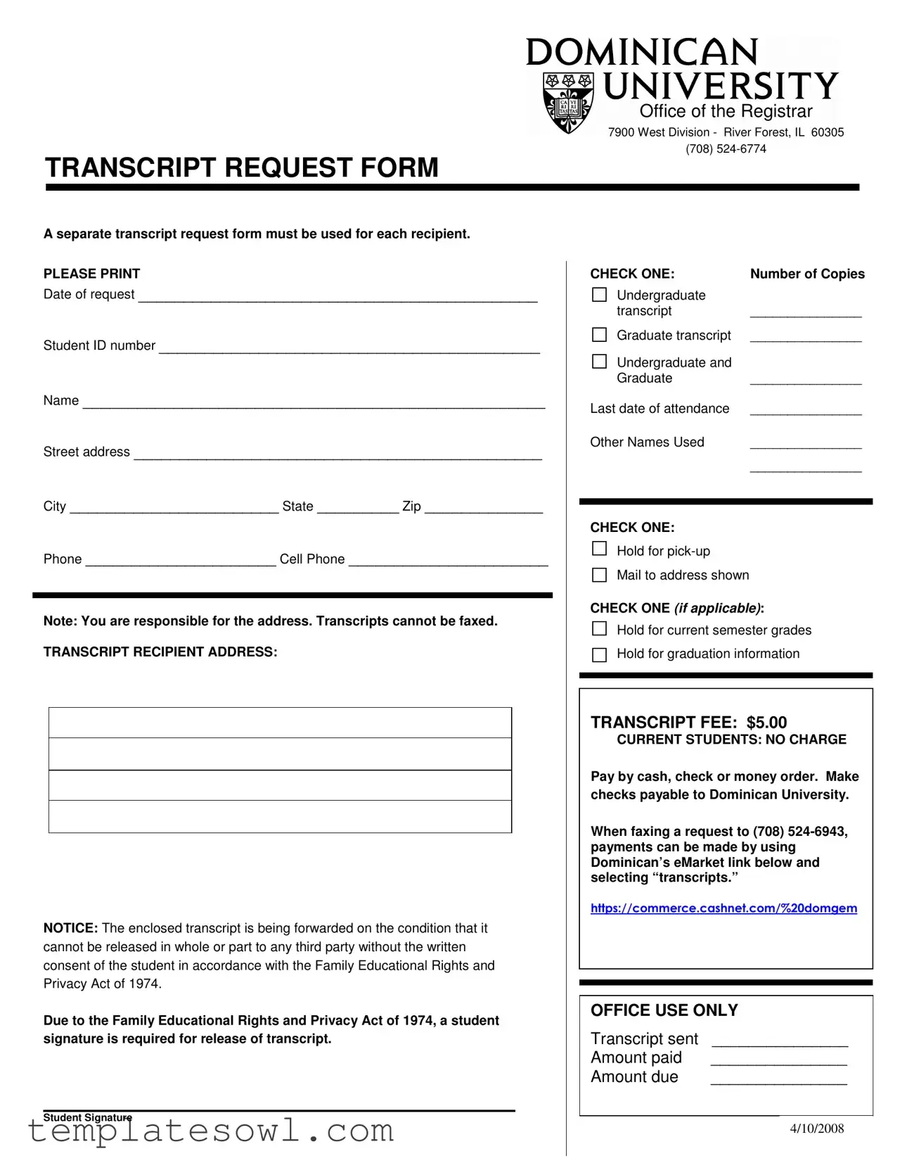 Fill Out Your Dominican University Request Form