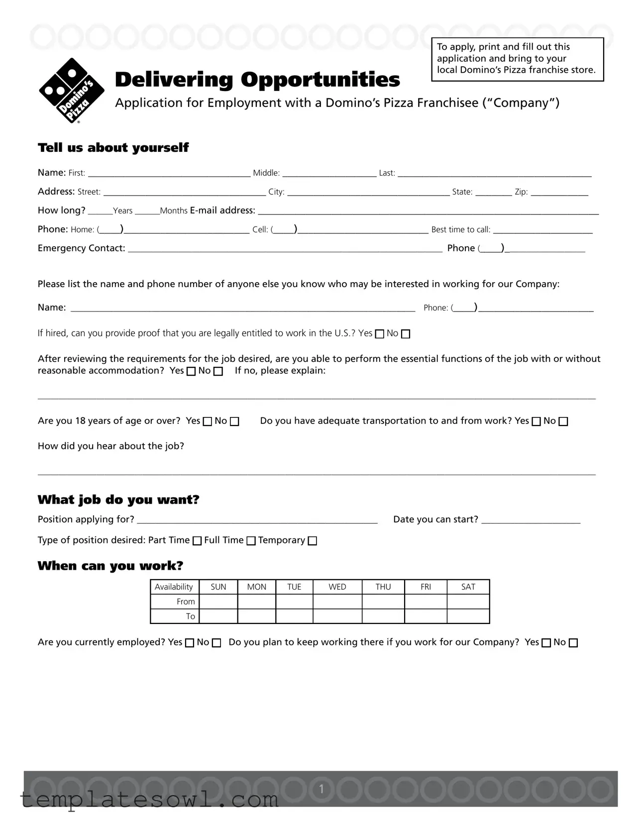 Fill Out Your Dominos Application Form
