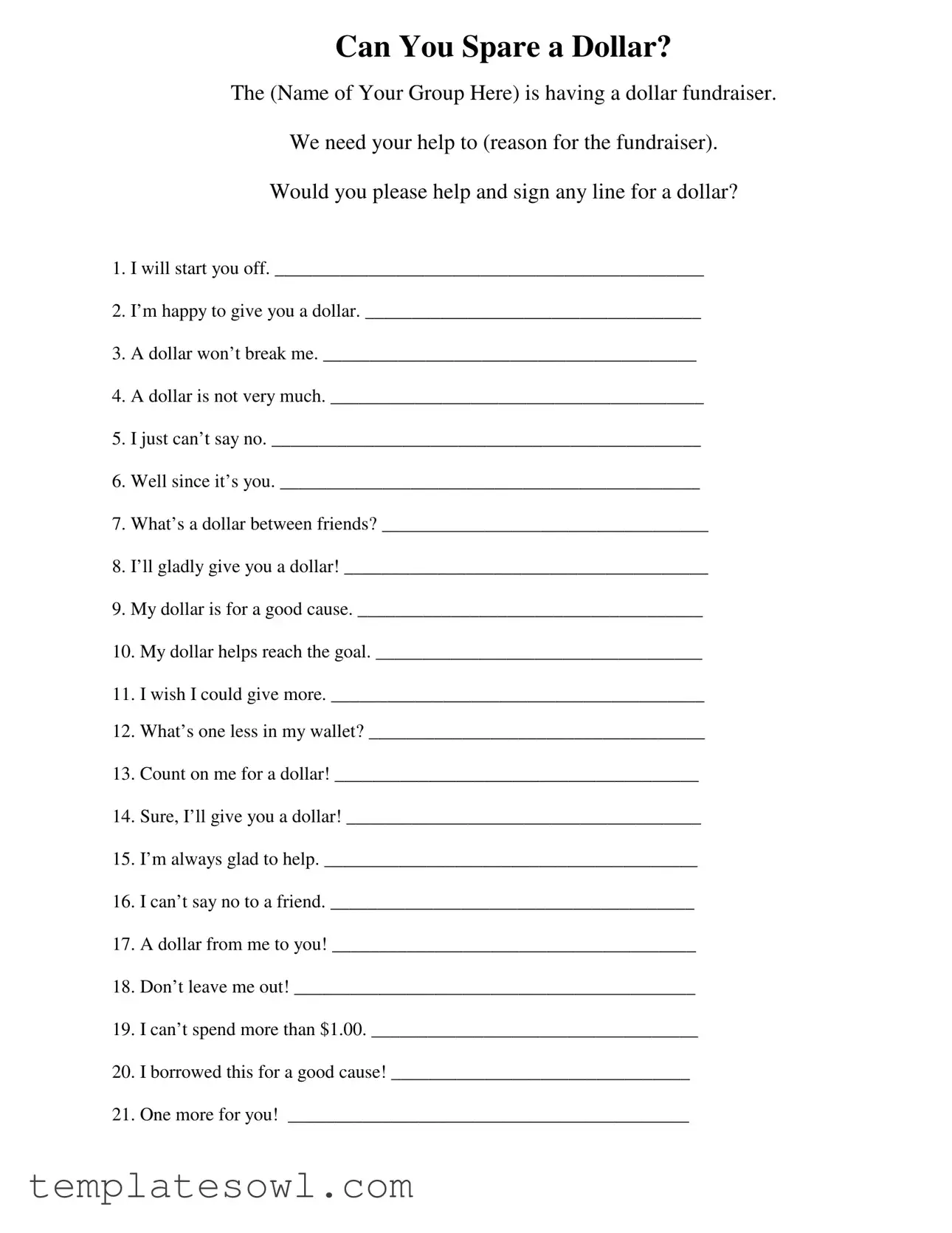 Fill Out Your Donated A Dollar Form