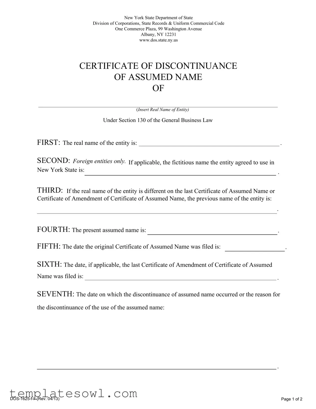 Fill Out Your Dos 1625 F L Form
