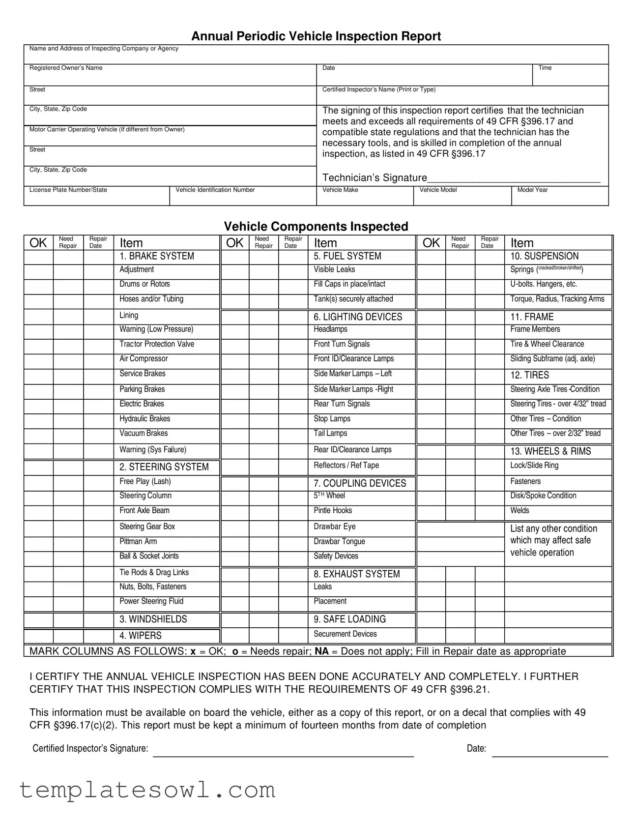 Fill Out Your Dot Vehicle Inspection Form