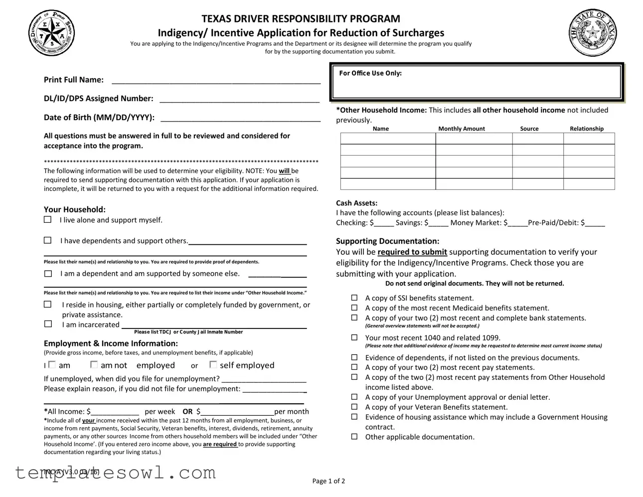 Fill Out Your Dps Surcharge Indigent Form
