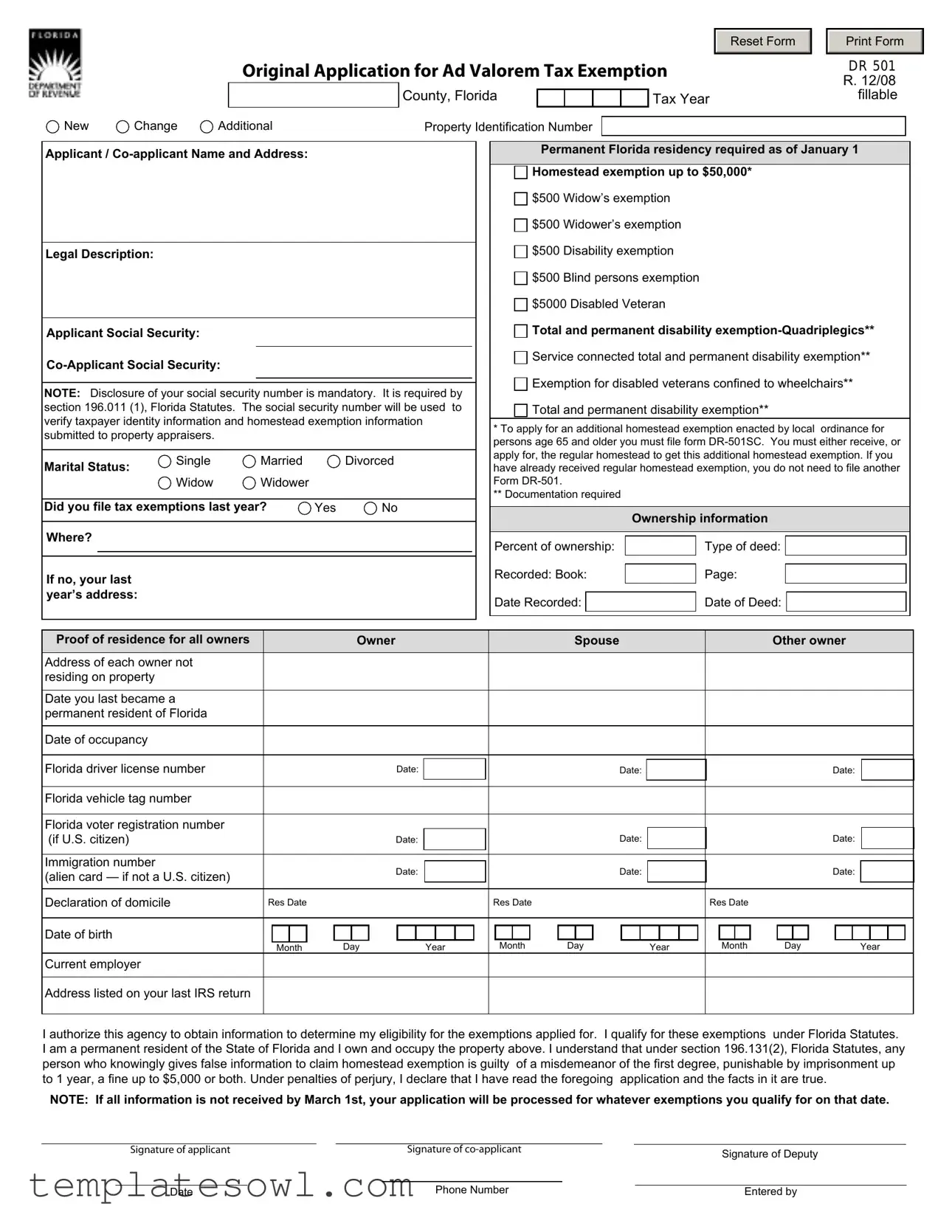Fill Out Your Dr 501 Form