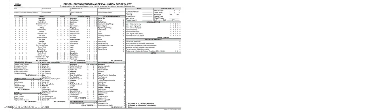 Fill Out Your Driver Performance Score Sheet Form