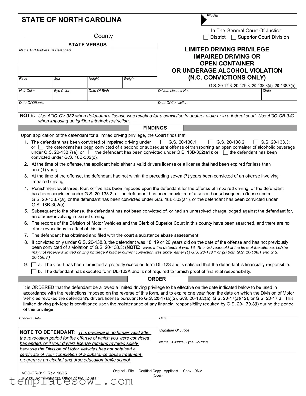 Fill Out Your Driving Privileges Letter North Carolina Form