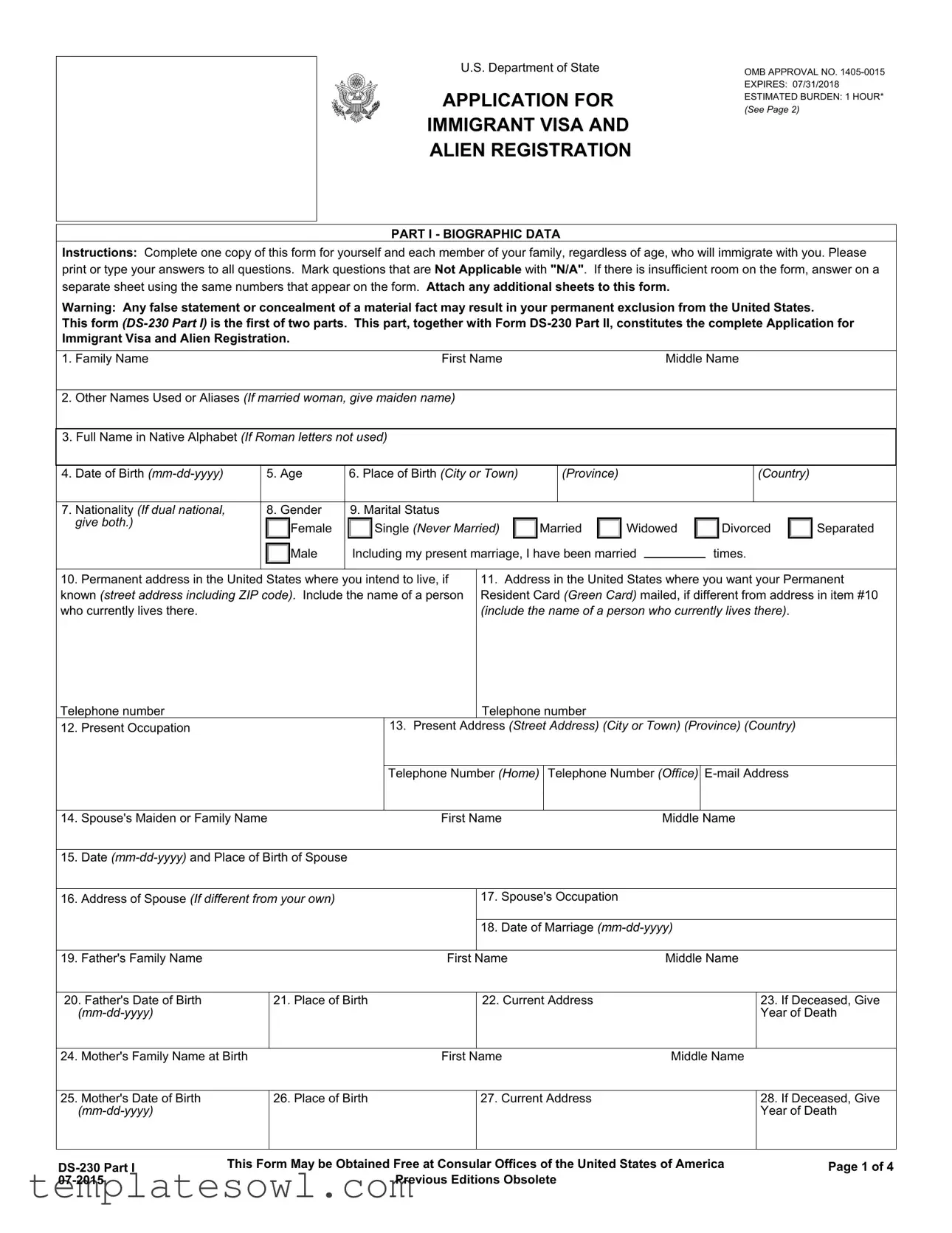 Fill Out Your Ds 230 Form