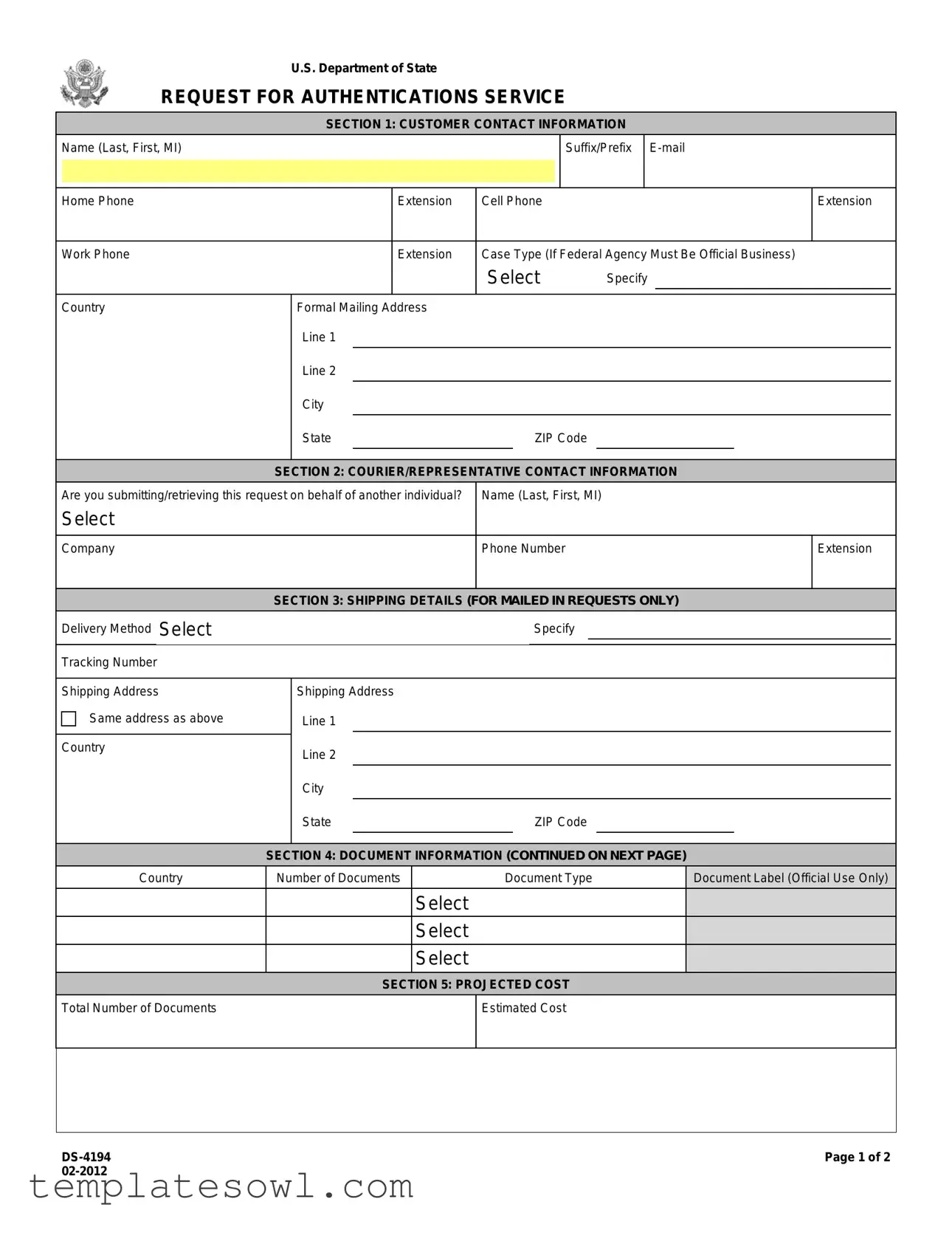 Fill Out Your Ds 4194 Form