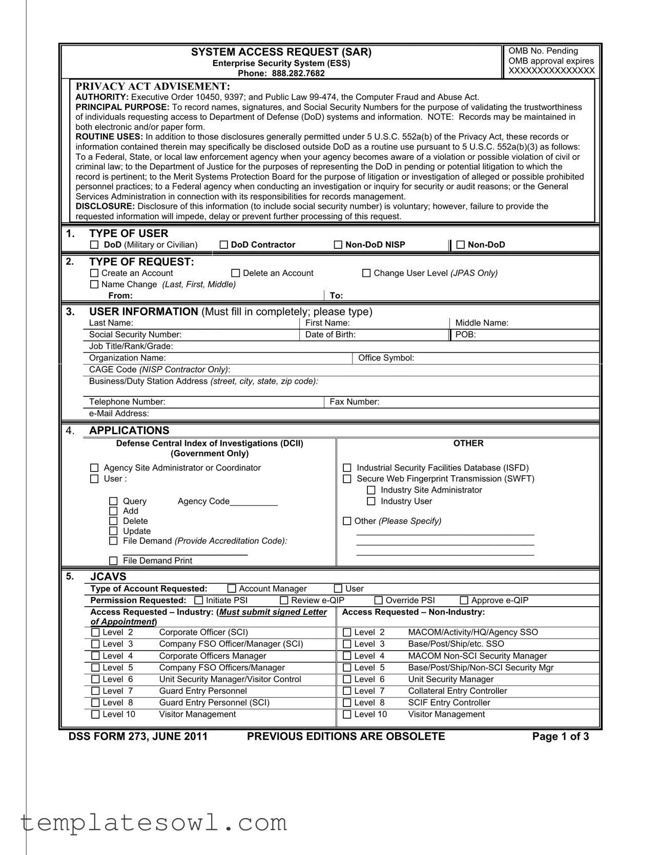 Fill Out Your Dss 273 Form