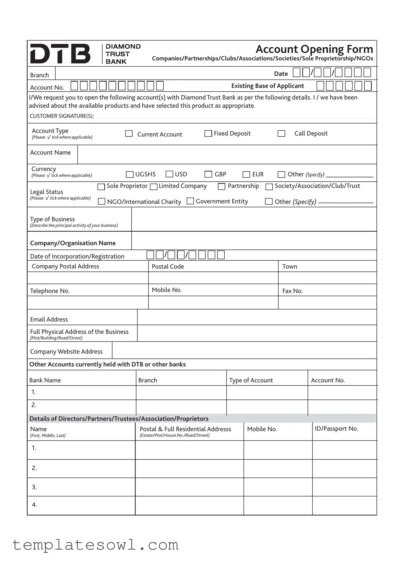 Fill Out Your Dtb Account Opening Form