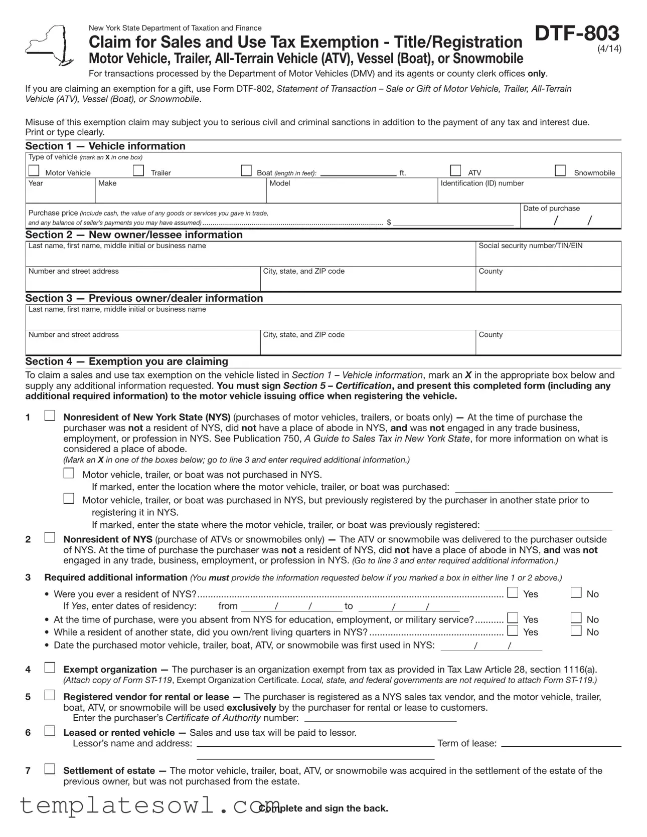 Fill Out Your Dtf 803 Form