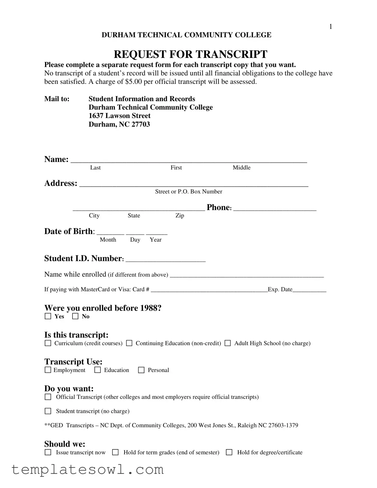 Fill Out Your Durham Tech Form