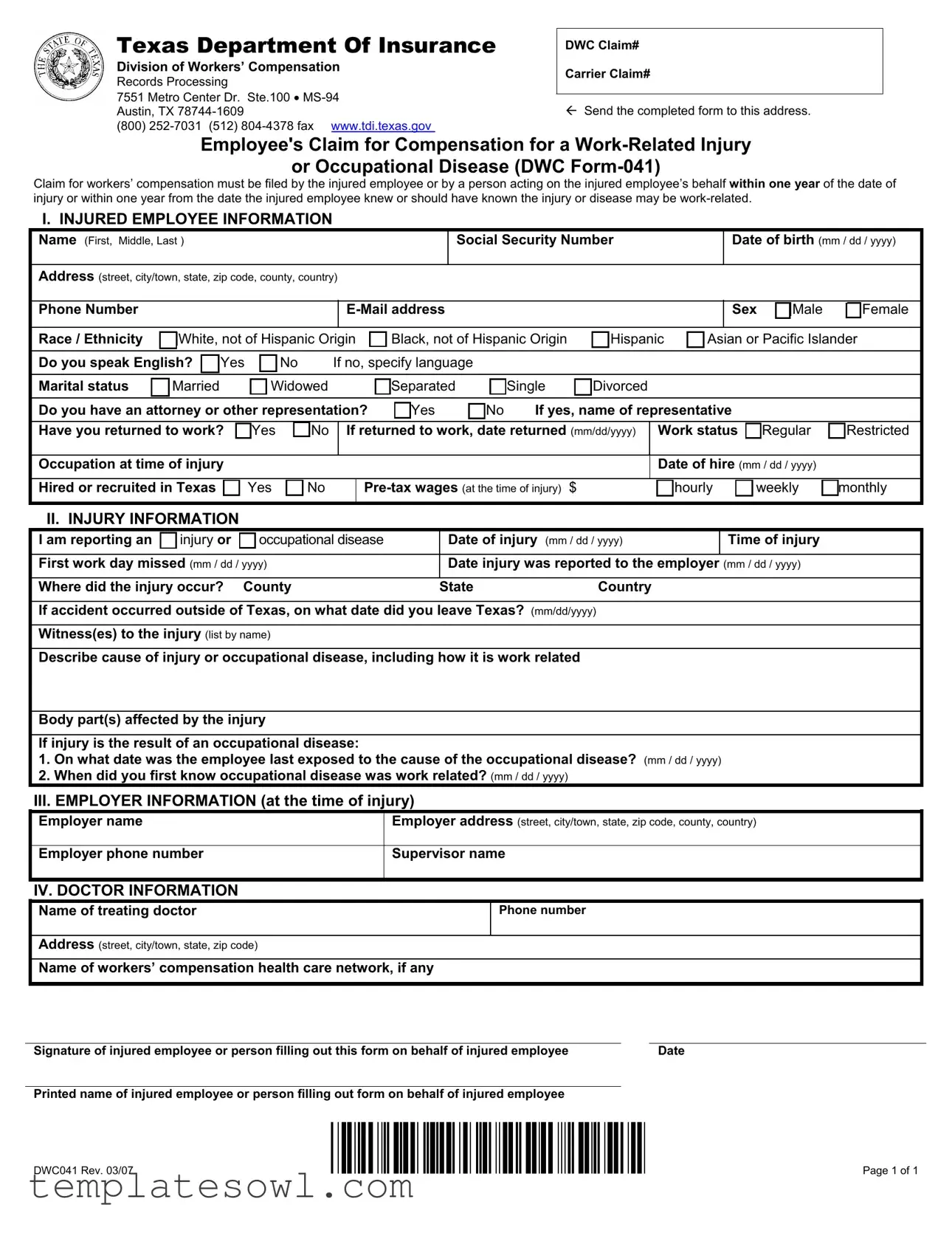 Fill Out Your Dwc 041 Form
