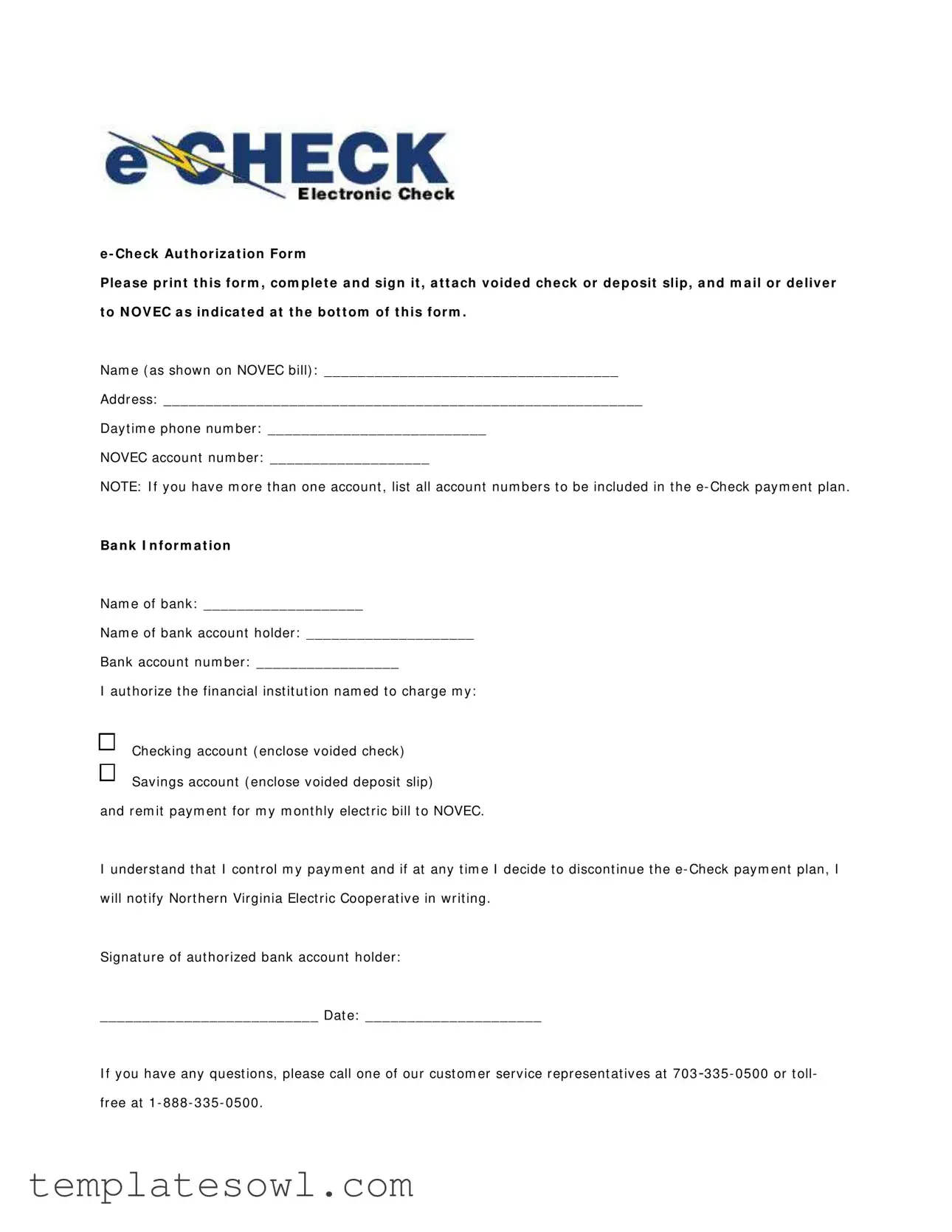 Fill Out Your E Check Authorization Form