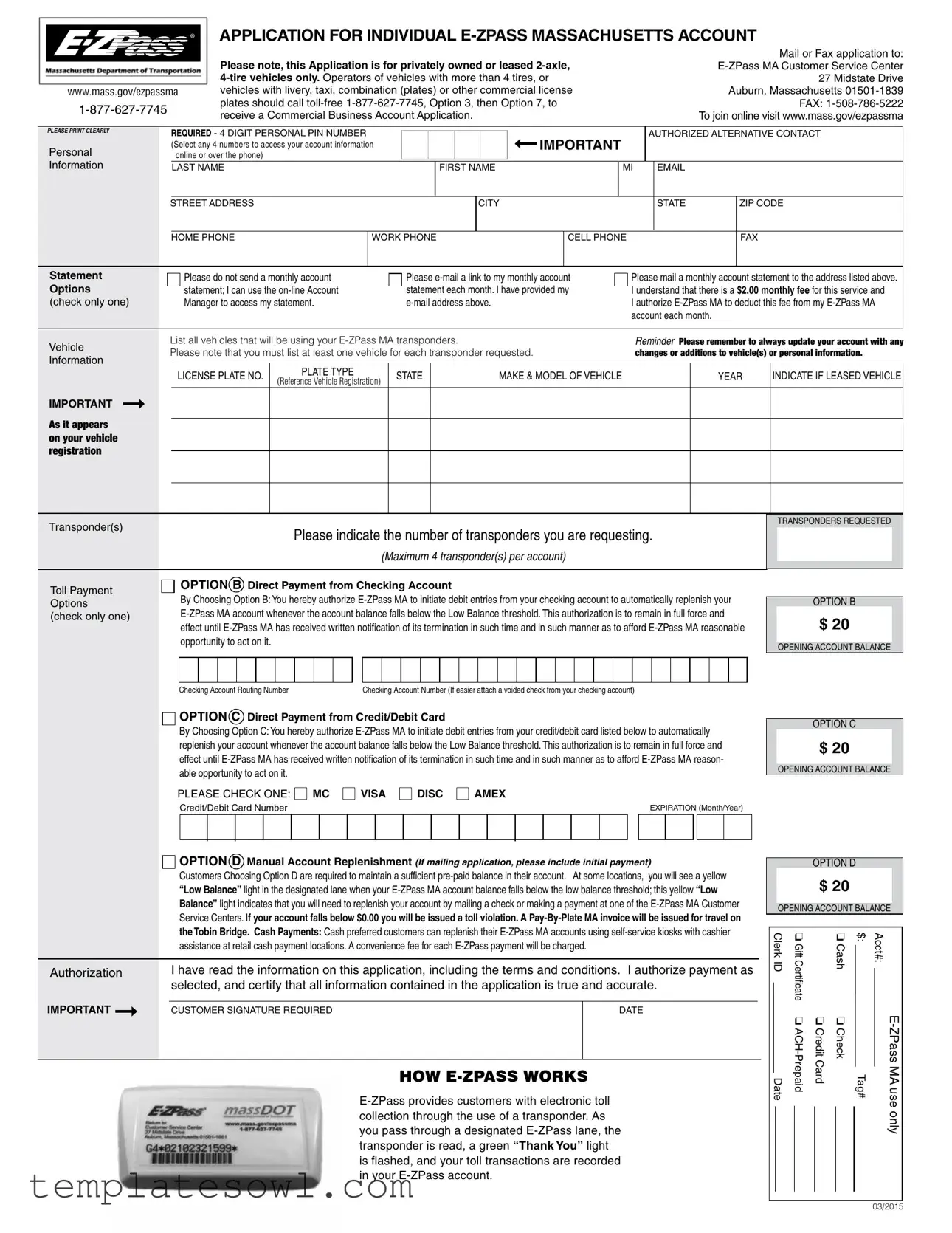 Fill Out Your E Zpass Ma Application Form