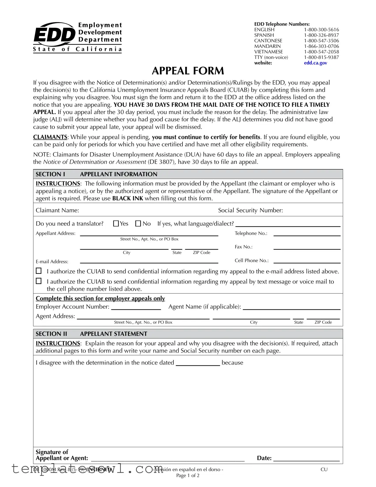 Fill Out Your Edd Appeal Form