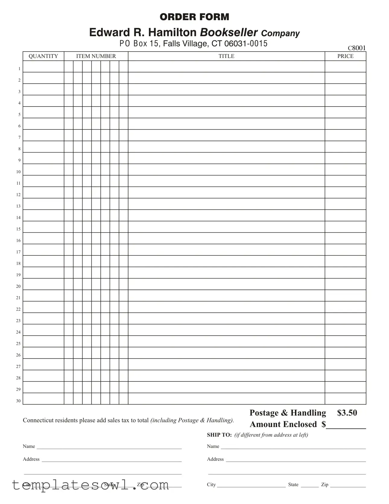 Fill Out Your Edward R Hamilton Order Form