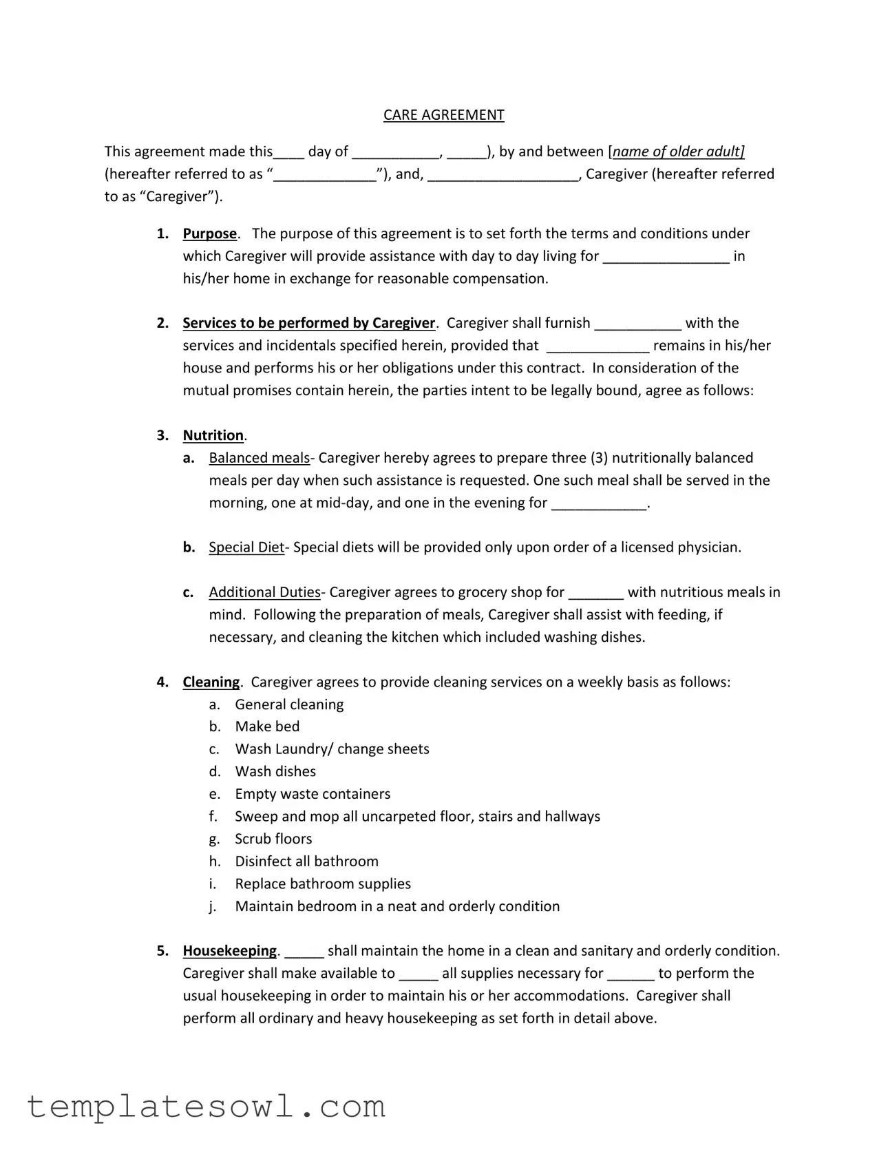 Fill Out Your Elder Care Agreement 85 Form