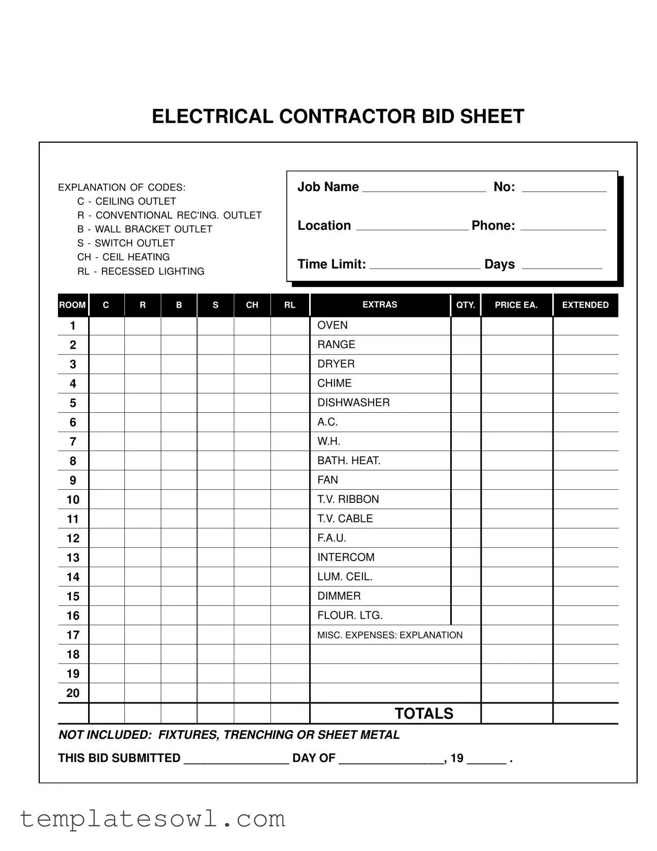 Fill Out Your Electrical Proposal Form