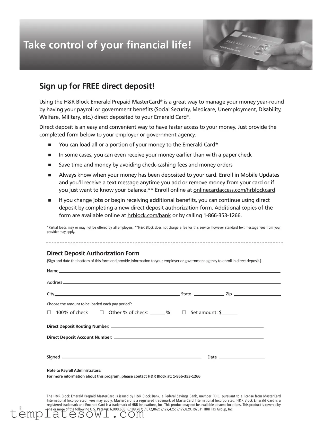 Fill Out Your Emerald Direct Deposit Form