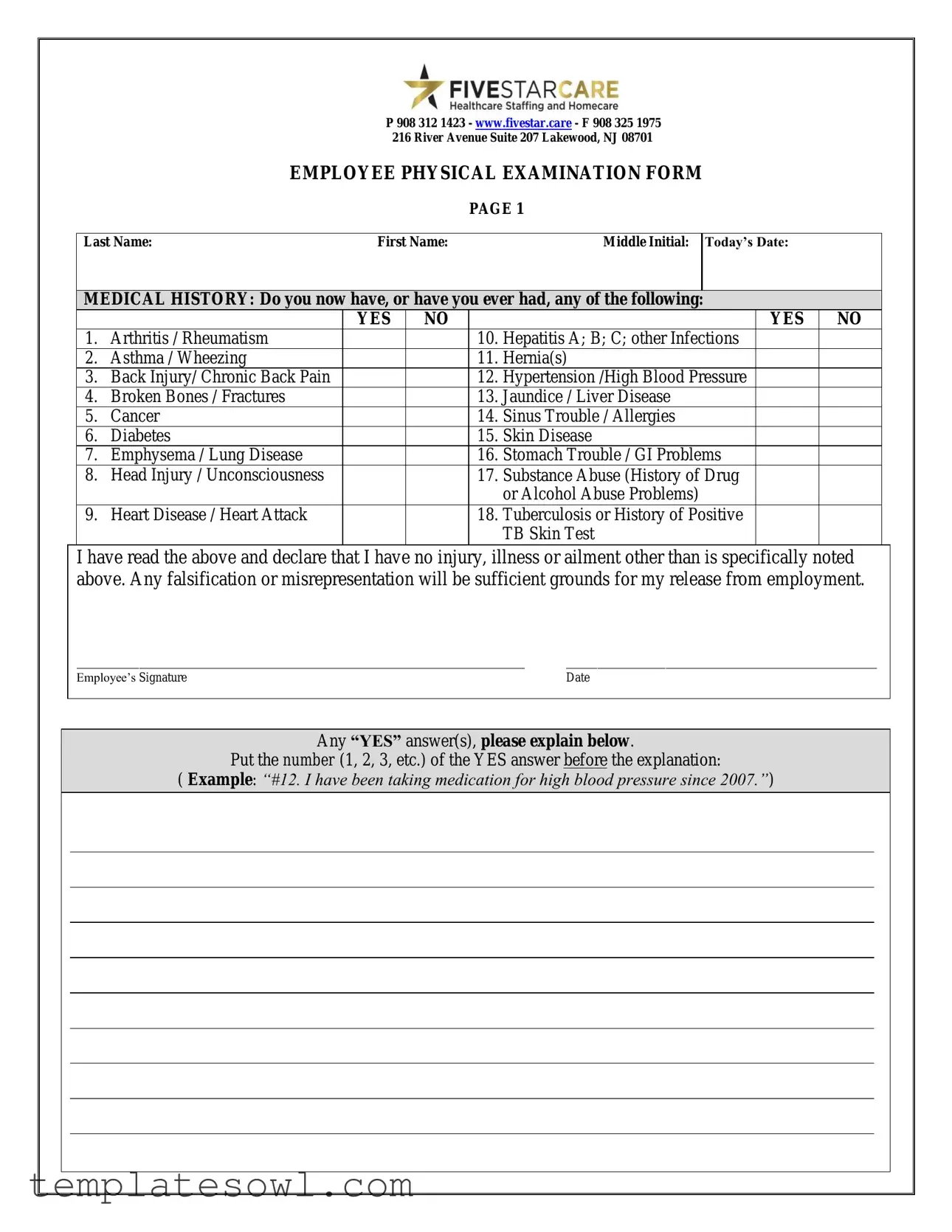 Fill Out Your Employee Physical Form