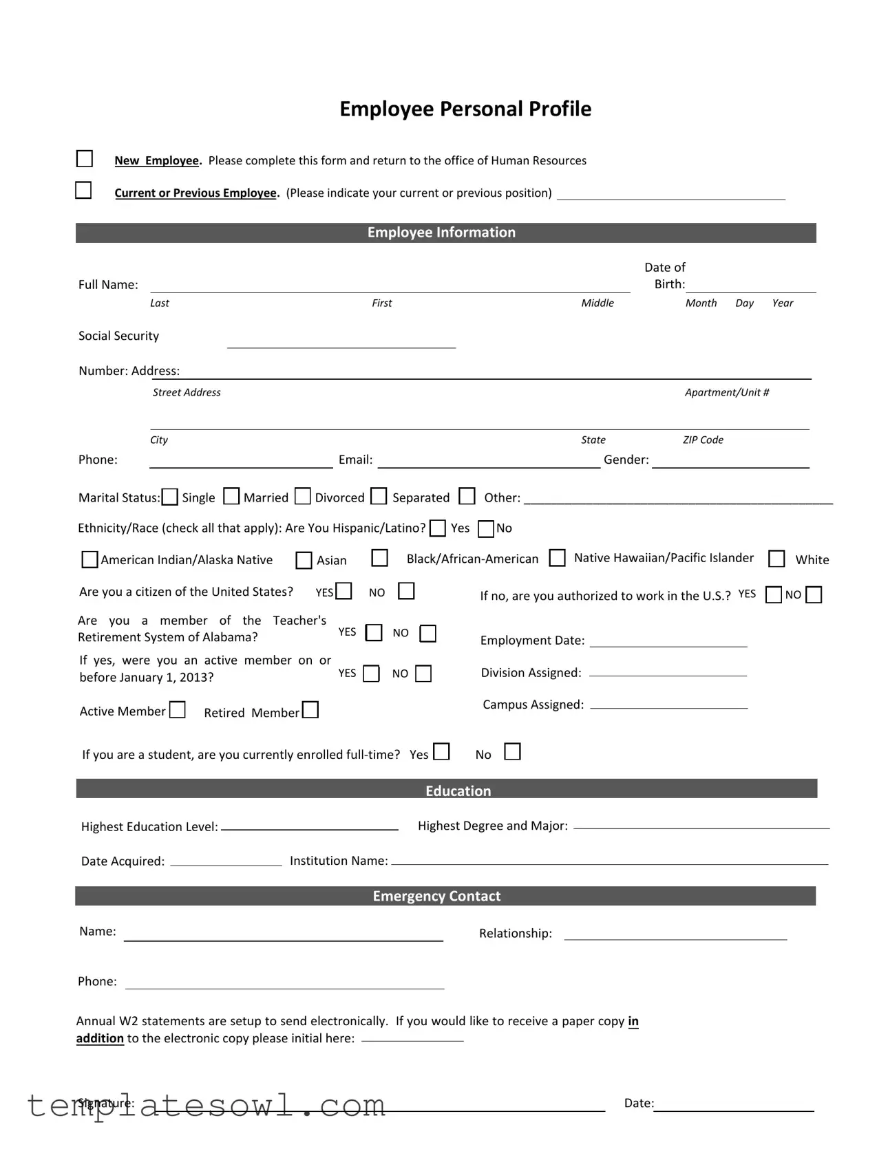 Fill Out Your Employee Profile Form