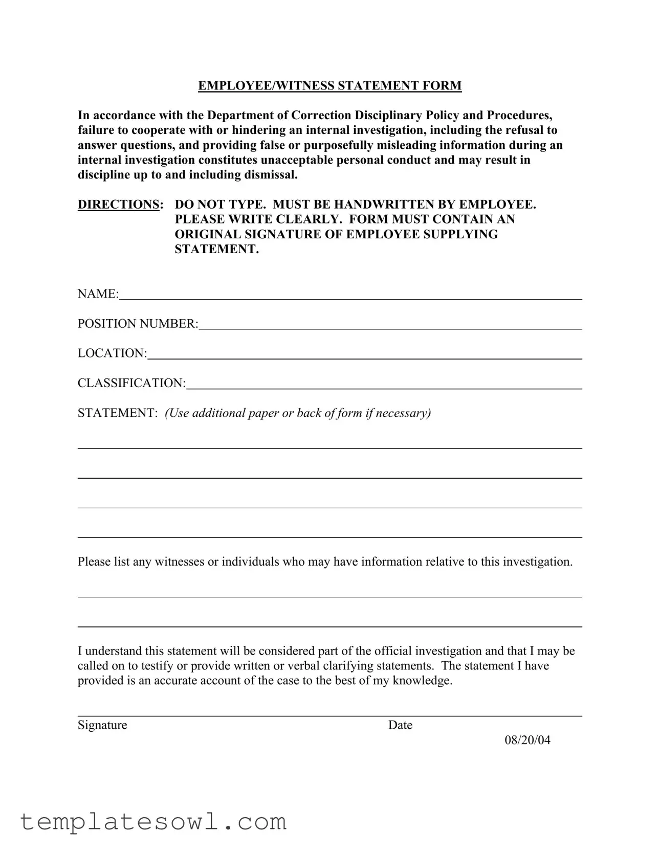 Fill Out Your Employee Statement Form