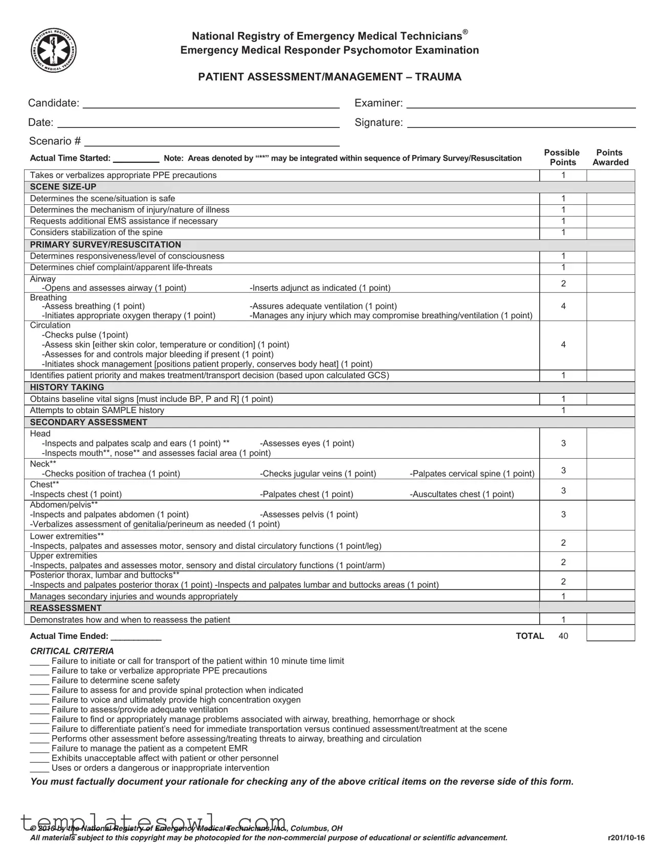 Fill Out Your Emt Trauma Assessment Form