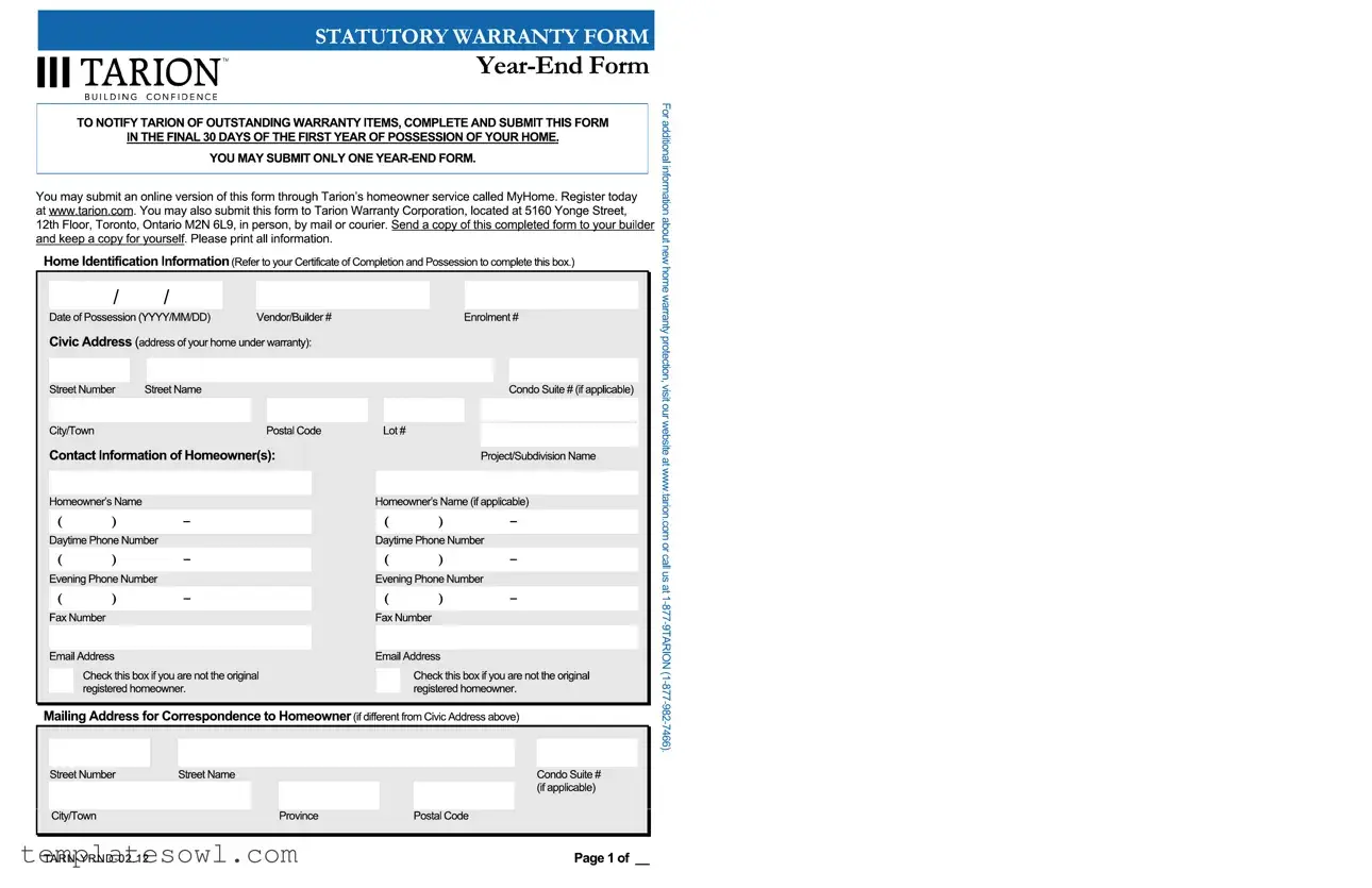 Fill Out Your End Tarion Form