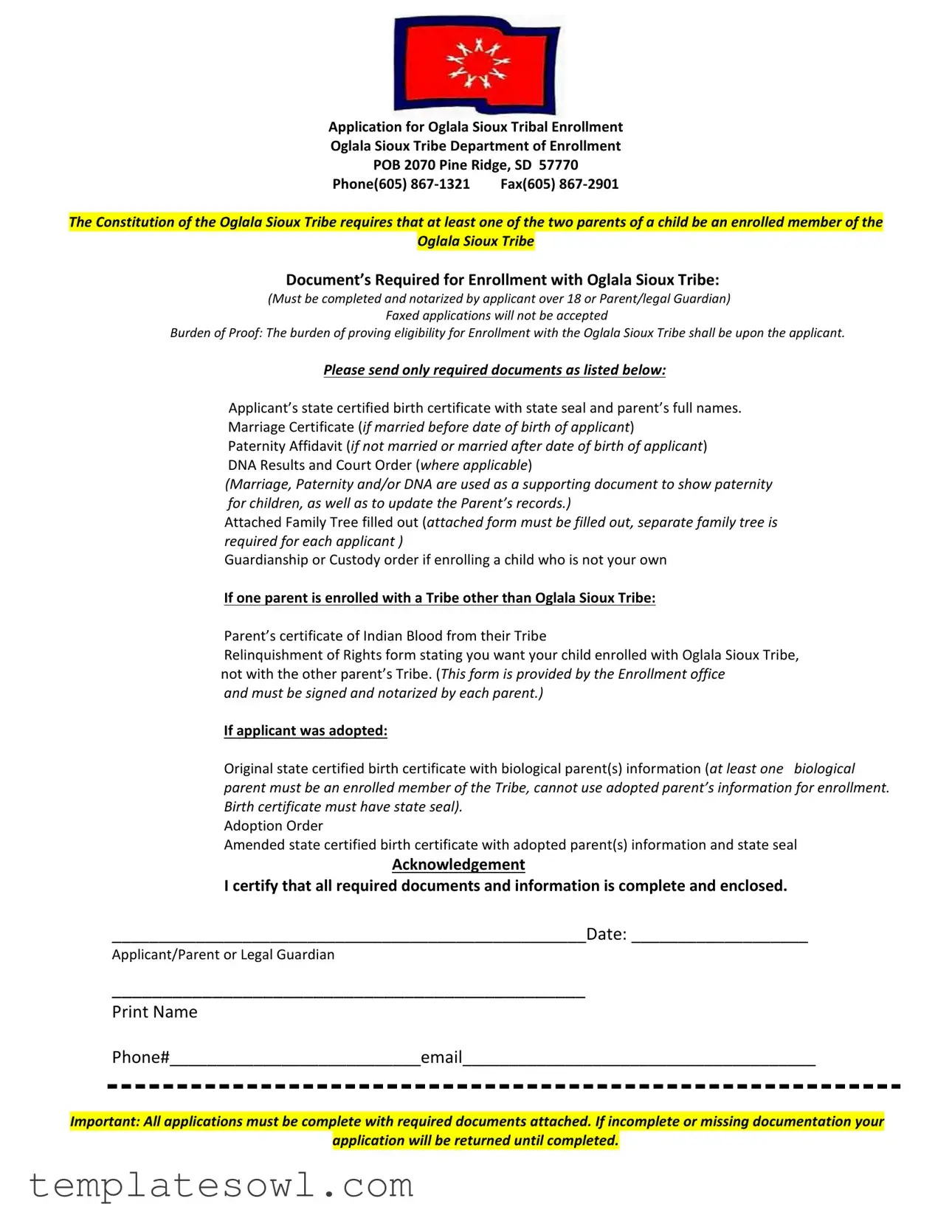 Fill Out Your Enrollment Oglala Sioux Tribe Form