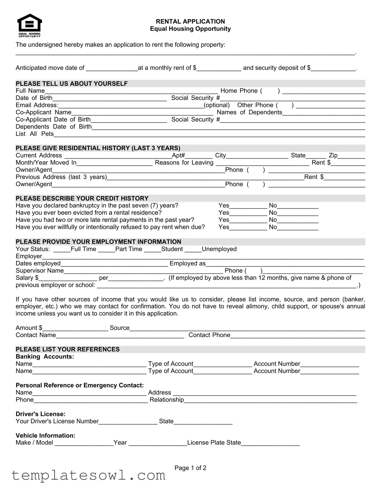 Fill Out Your Equal Housing Form