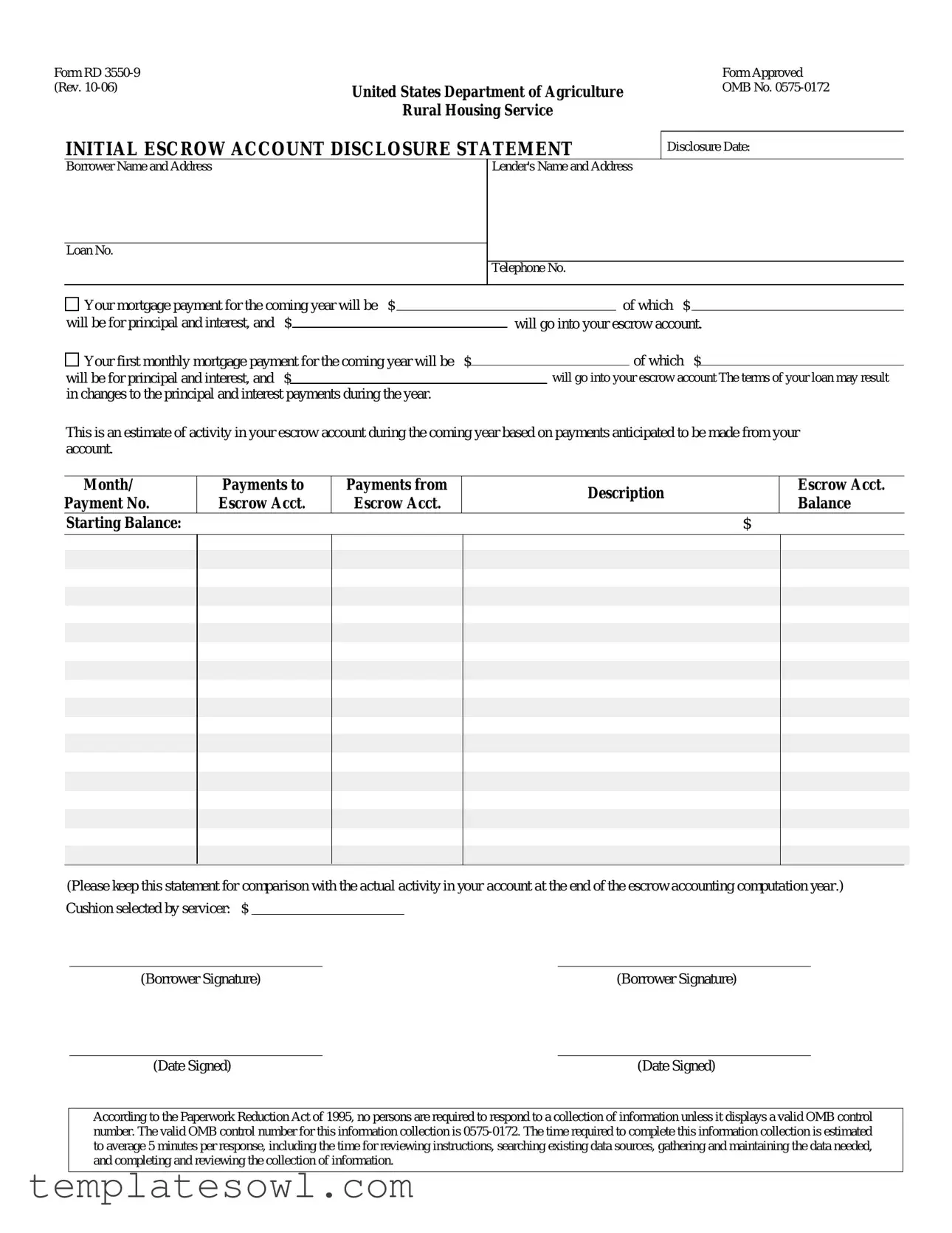 Fill Out Your Escrow Disclosure Form