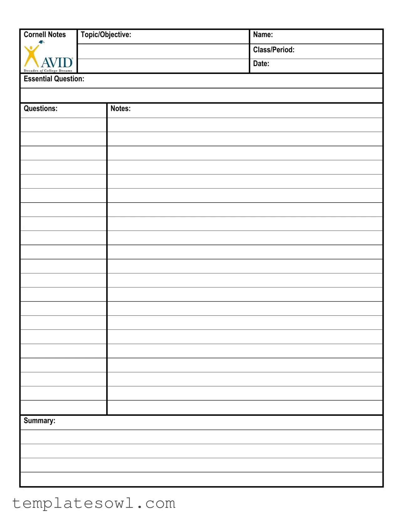 Fill Out Your Essential Question Cornell Form